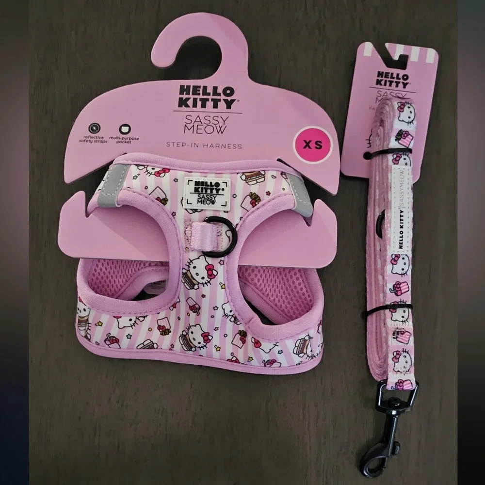 Sassy Meow Hello Kitty Pink Stripe Step-in Harness and Matching Leash (XS)